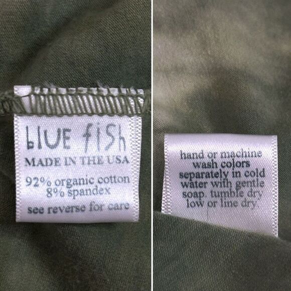 90s Blue Fish Hand Printed Organic Cotton Top Sz 0 / M Lagenlook Boho Artwear - Picture 7 of 10